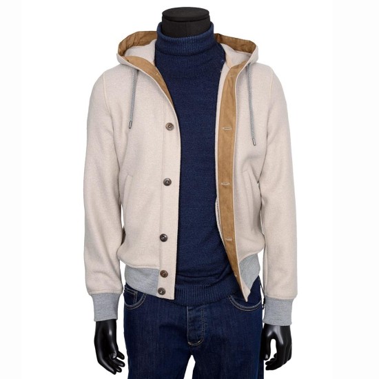 CAZADORA PUNTO BICOLOR BEIGE CON CAPUCHA BLACKCAPE