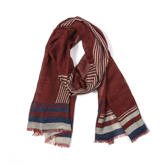 FOULARD ALG/LINO RAYAS/TRIANGULOS HUESO