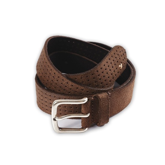 CINTURON PIEL ENVEJECIDA CALADO MARRON