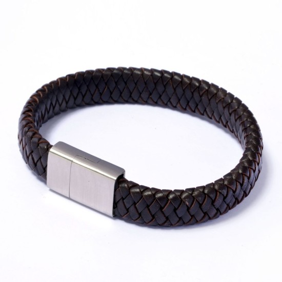 PULSERA ANCHO LEATHER¬STEEL BLACKCAPE