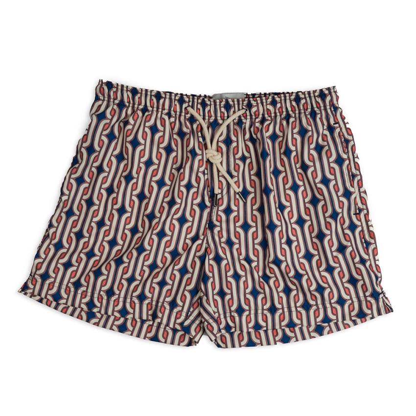 BAÑADOR PENINSULA GEOMETRICOS AZUL/CORAL