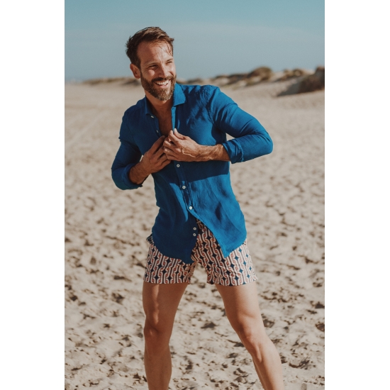 BAÑADOR PENINSULA GEOMETRICOS AZUL/CORAL 2